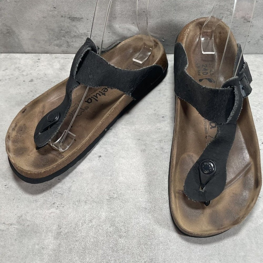 Birkenstock Gizeh Betula Black Leather Nubuck Thong Sandals Womens Sz 37 US 6